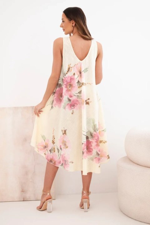 Sukienka damska bawełniana oversize z dekoltem V i kwiatowym nadrukiem żółta