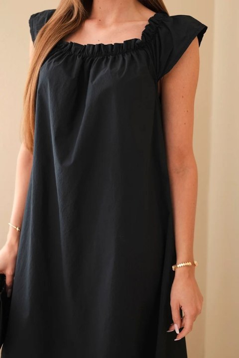 Sukienka damska bawełniana z marszczonym dekoltem i falbanką czarna