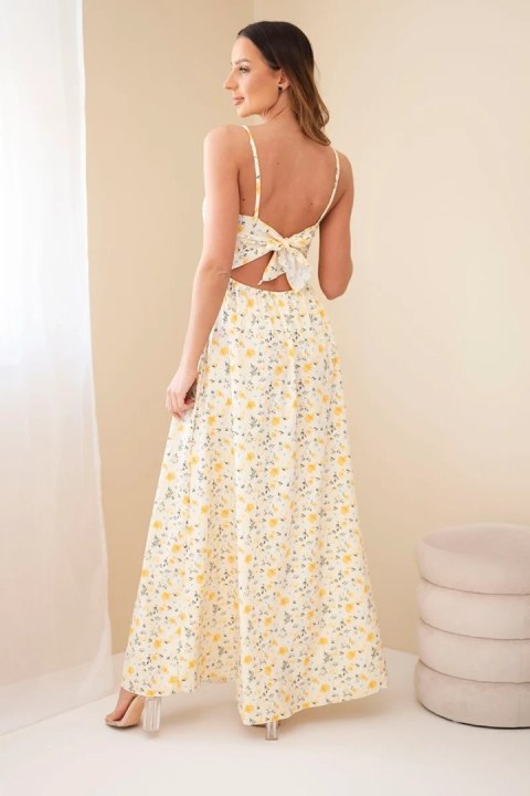 Sukienka damska maxi w kwiaty na ramiączkach z wiązaniem na plecach żółta