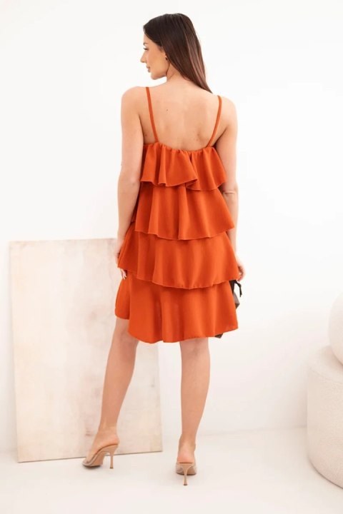 Sukienka damska na ramiączkach z falbanami mini ruda