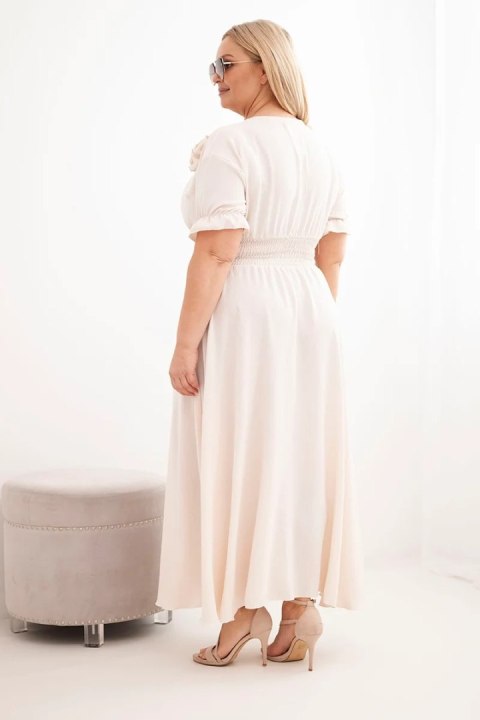 Sukienka damska wiskozowa Plus Size z dekoltem V i marszczoną talią jasno beżowa