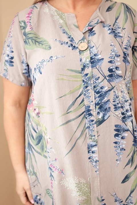 Sukienka damska wiskozowa Plus Size z krótkim rękawem i dekoltem na guziki fango