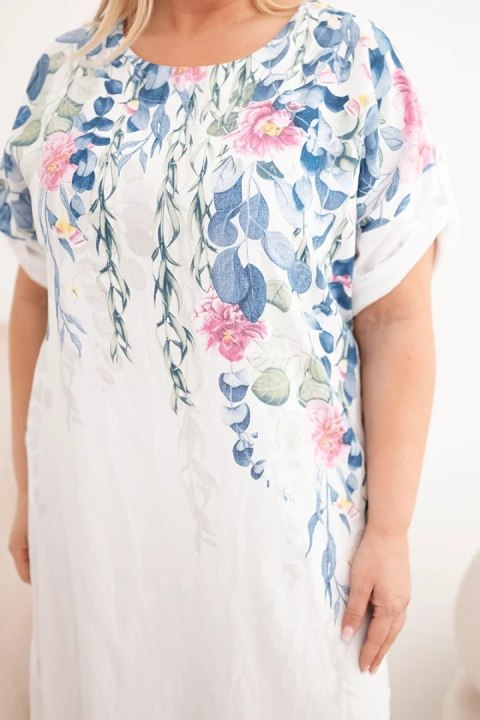 Sukienka damska wiskozowa Plus Size z krótkim rękawem i rozcięciami po bokach biała