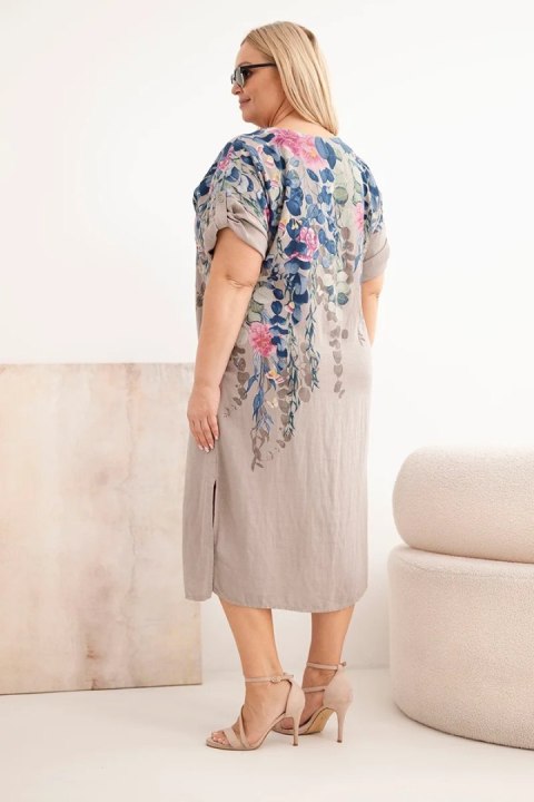 Sukienka damska wiskozowa Plus Size z krótkim rękawem i rozcięciami po bokach fango