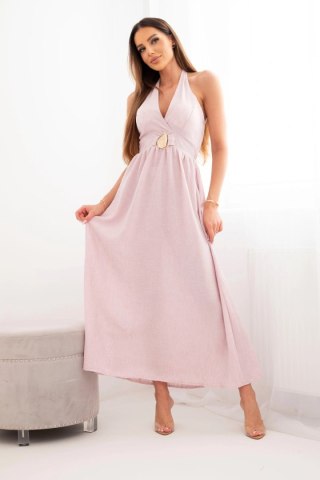 Sukienka damska wiskozowa maxi wiązana na szyi z ozdobną klamrą ciemny pudrowy róż