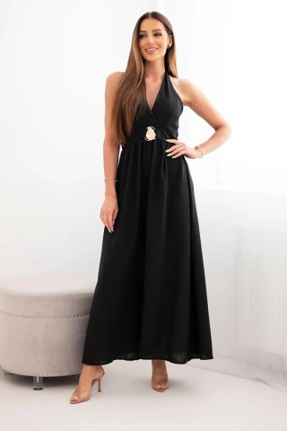 Sukienka damska wiskozowa maxi wiązana na szyi z ozdobną klamrą czarna