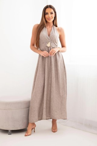 Sukienka damska wiskozowa maxi wiązana na szyi z ozdobną klamrą fango