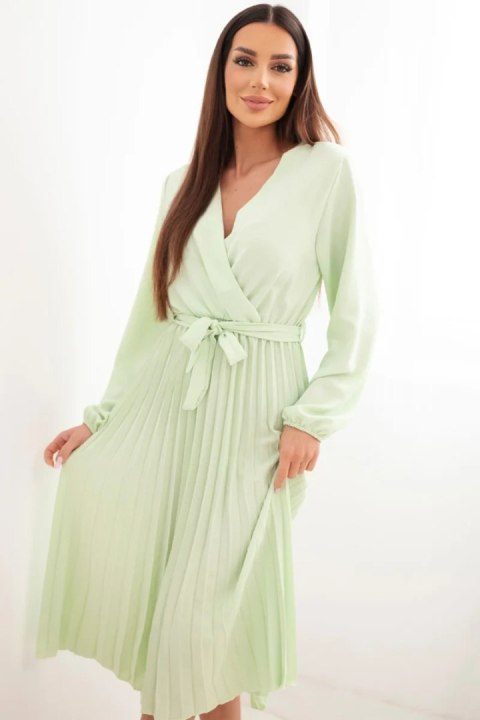 Sukienka wiązana z plisowanym dołem jabłkowa