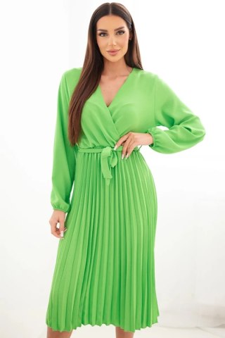 Sukienka wiązana z plisowanym dołem jasno zielona