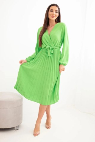 Sukienka wiązana z plisowanym dołem jasno zielona