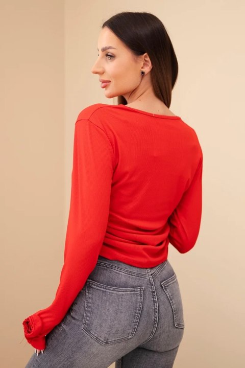 Bluzka damska prążkowana z marszczeniem z boku czerwona