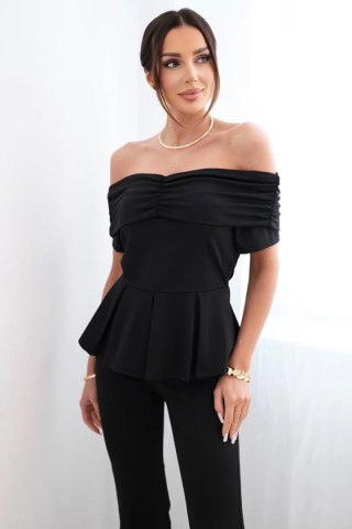 Komplet damska hiszpanka z falbaną i szerokimi spodniami czarny