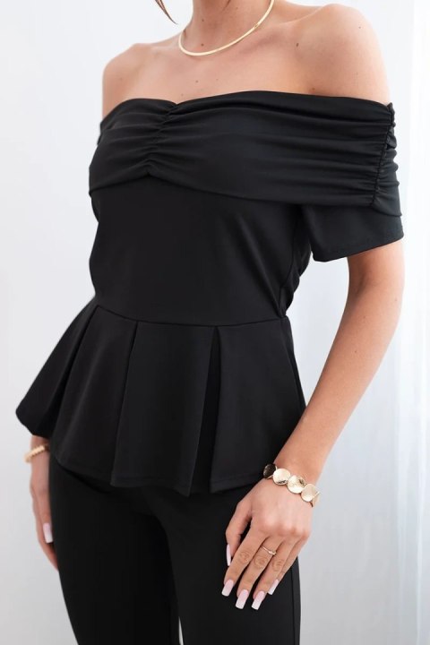 Komplet damska hiszpanka z falbaną i szerokimi spodniami czarny