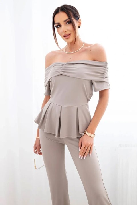 Komplet damska hiszpanka z falbaną i szerokimi spodniami fango