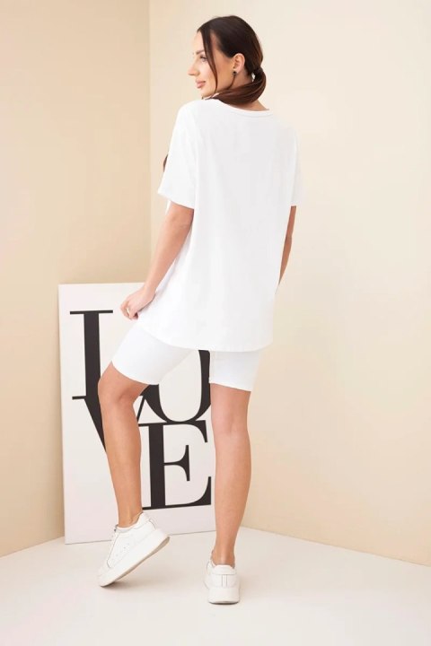 Komplet damski bawełniany z krótkim rękawem i dopasowanymi spodenkami biały