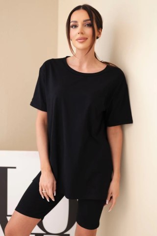 Komplet damski bawełniany z krótkim rękawem i dopasowanymi spodenkami czarny