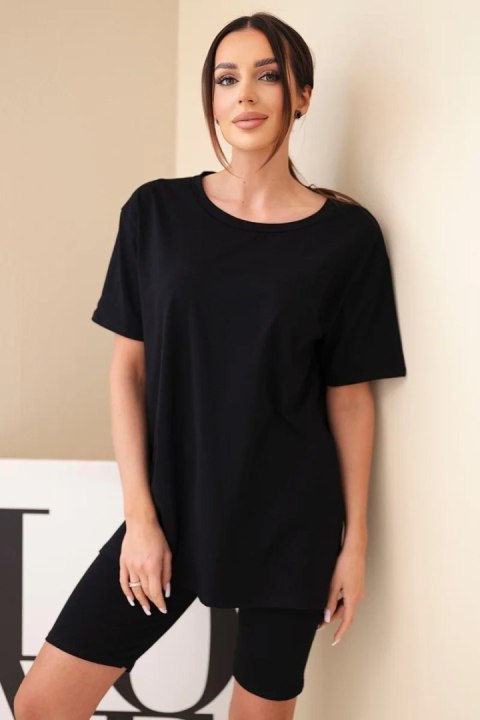 Komplet damski bawełniany z krótkim rękawem i dopasowanymi spodenkami czarny