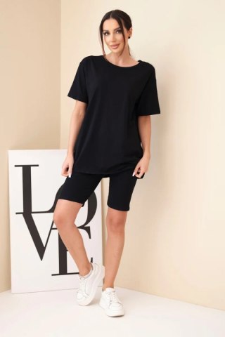 Komplet damski bawełniany z krótkim rękawem i dopasowanymi spodenkami czarny