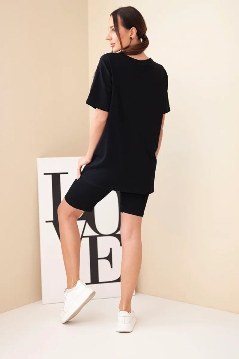 Komplet damski bawełniany z krótkim rękawem i dopasowanymi spodenkami czarny