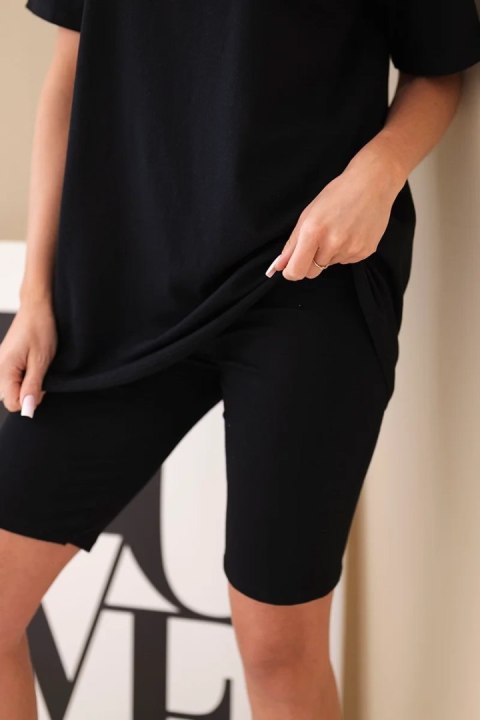 Komplet damski bawełniany z krótkim rękawem i dopasowanymi spodenkami czarny