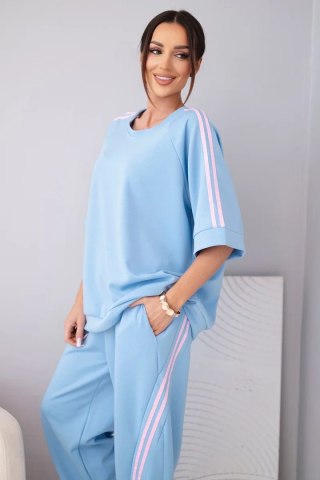 Komplet damski masełkowy z wiskozy bluza i spodnie z lampasami jeansowy