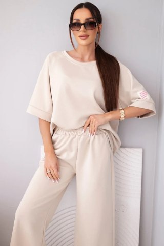 Komplet damski masełkowy z wiskozy bluza i szerokie spodnie ciemny beżowy