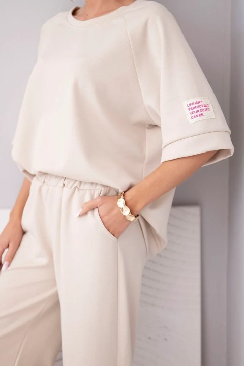 Komplet damski masełkowy z wiskozy bluza i szerokie spodnie ciemny beżowy