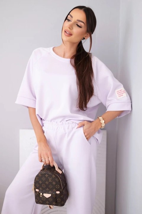 Komplet damski masełkowy z wiskozy bluza i szerokie spodnie jasny fioletowy