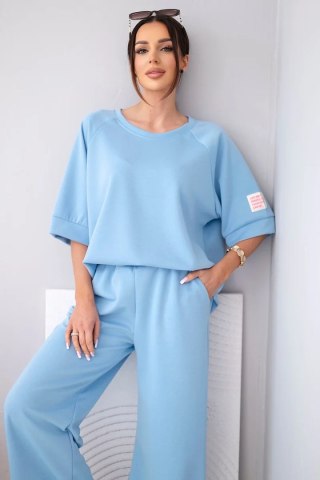 Komplet damski masełkowy z wiskozy bluza i szerokie spodnie jeansowy