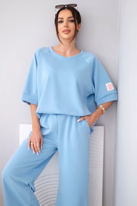 Komplet damski masełkowy z wiskozy bluza i szerokie spodnie jeansowy
