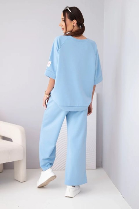 Komplet damski masełkowy z wiskozy bluza i szerokie spodnie jeansowy