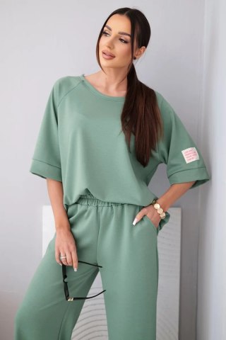 Komplet damski masełkowy z wiskozy bluza i szerokie spodnie khaki