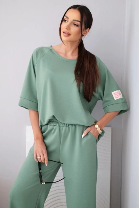 Komplet damski masełkowy z wiskozy bluza i szerokie spodnie khaki