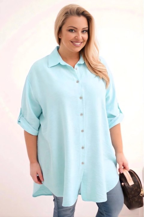 Koszula damska Plus Size z wiskozy z dłuższym tyłem niebieska