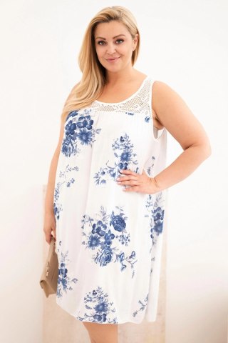 Sukienka damska Plus Size wiskozowa w kwiaty z koronkową górą biała