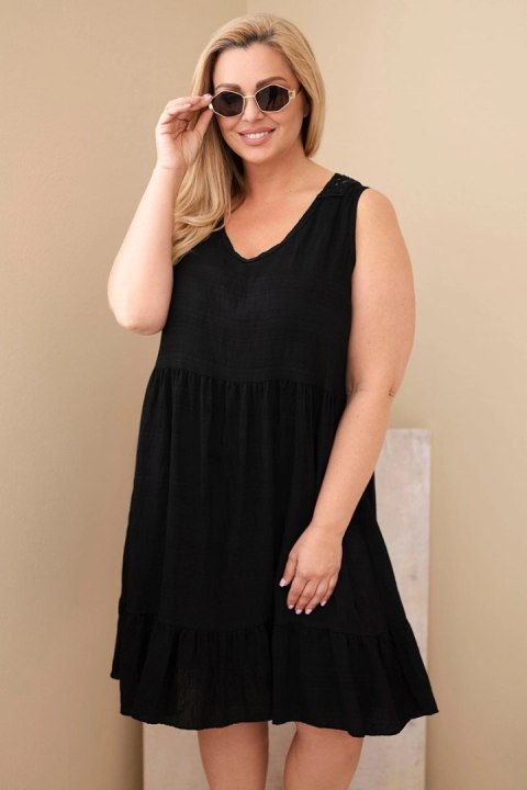 Sukienka damska Plus Size wiskozowa z koronką bez rękawów czarna