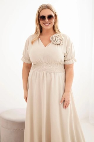 Sukienka damska wiskozowa Plus Size z dekoltem V i marszczoną talią ciemno beżowa