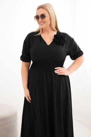 Sukienka damska wiskozowa Plus Size z dekoltem V i marszczoną talią czarna
