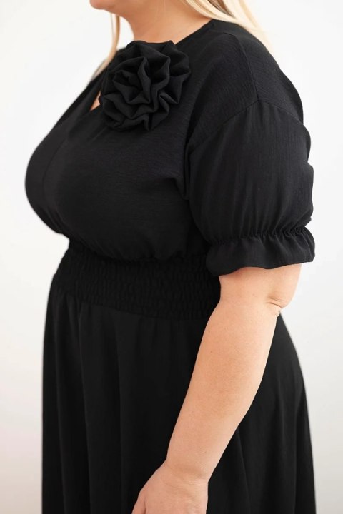 Sukienka damska wiskozowa Plus Size z dekoltem V i marszczoną talią czarna