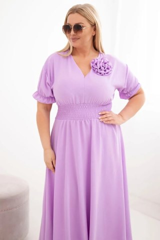 Sukienka damska wiskozowa Plus Size z dekoltem V i marszczoną talią jasno fioletowa