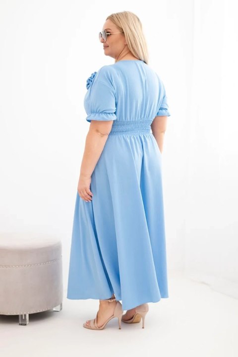 Sukienka damska wiskozowa Plus Size z dekoltem V i marszczoną talią niebieska