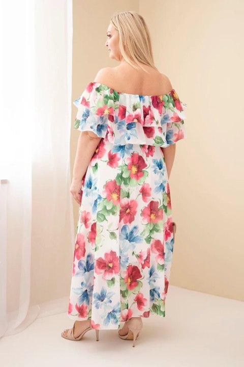 Sukienka damska wiskozowa Plus Size z falbaną hiszpanka i elastyczną talią maxi fuksja