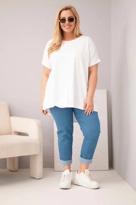 Bluzka damska Plus Size bawełniana z krótkim rękawem biała