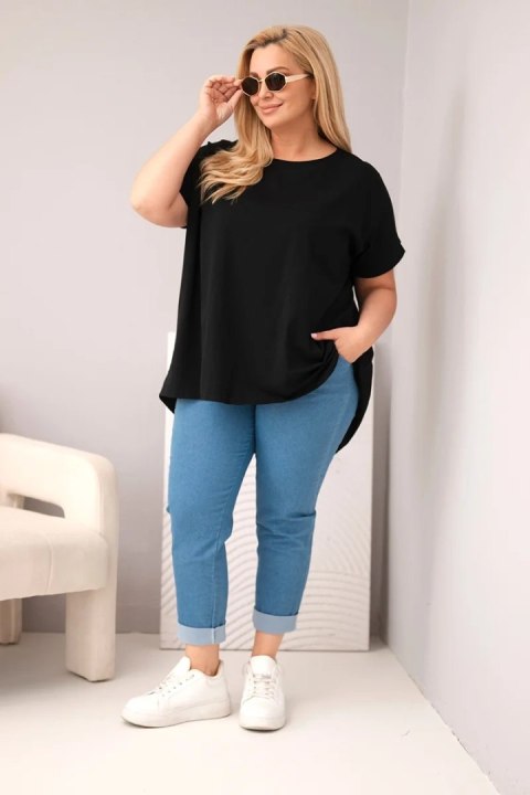 Bluzka damska Plus Size bawełniana z krótkim rękawem czarna