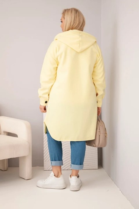 Płaszcz damski Plus Size z kapturem zapinany na guziki żółty