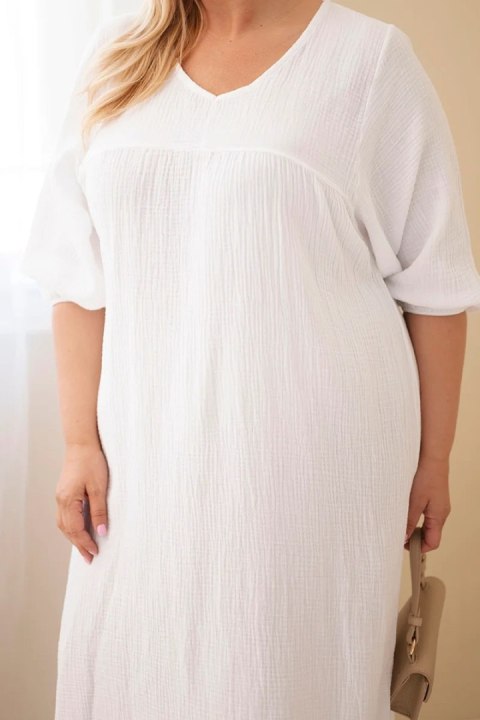 Sukienka damska Plus Size bawełniana muślinowa z dekoltem V biała