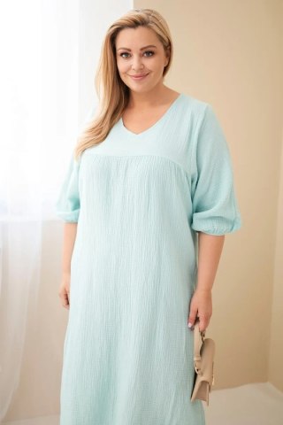 Sukienka damska Plus Size bawełniana muślinowa z dekoltem V miętowa