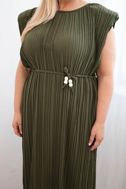 Sukienka damska Plus Size wiskozowa plisowana z wiązaniem khaki