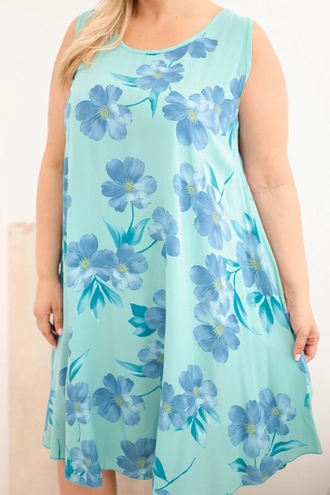 Sukienka damska Plus Size wiskozowa w kwiaty na ramiączkach miętowa