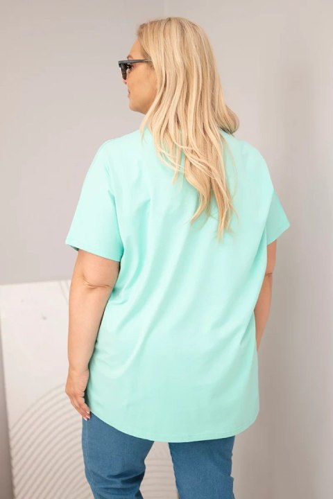 Bluzka damska bawełniana Plus Size z motylkami miętowa